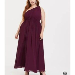 NWT Special Occasion Burgundy One Shoulder Chiffon Gown Size 18